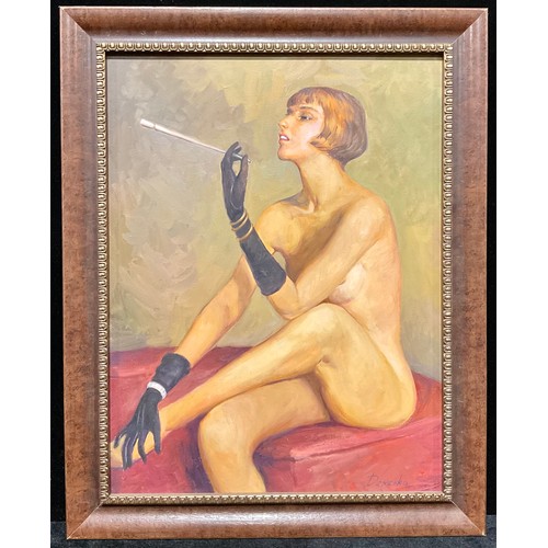 1020 - Demehka (contemporary Ukrainian)
Female nude with bobbed hair smoking a cheroot
signed, oil on canva... 