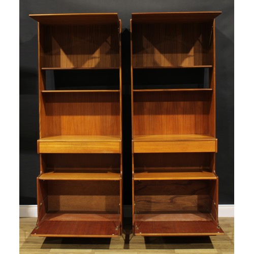 2102 - A pair of A. H. McIntosh & Co Ltd Scottish teak side cabinets, 187.5cm high, 73cm wide, 41cm deep, c... 