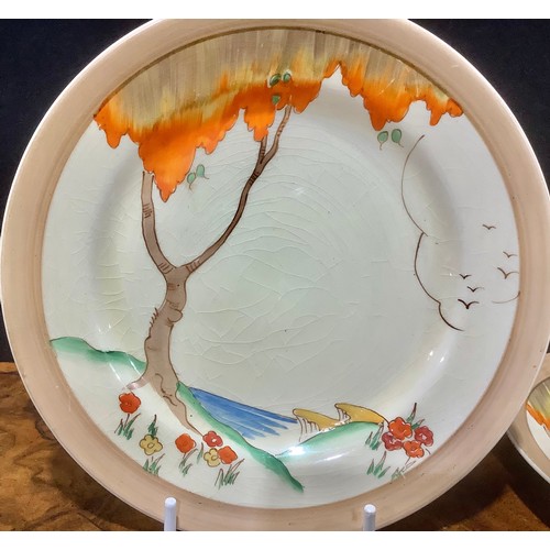 3 - A Clarice Cliff Orange Taormina trio, comprising teacup, saucer and tea plate, printed marks, the te... 