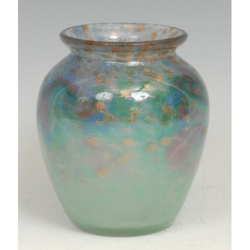78 - A Vasart style ovoid vase, speckled with gold on a mottled green/blue ground, 9.5cm, unmarked