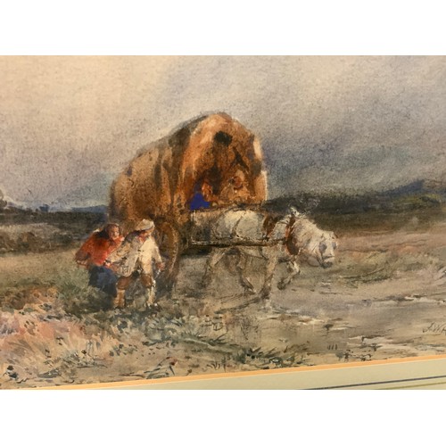 998 - Frederick William Hattersley (1859-1942) - Gypsy Caravan on the high moor, signed, watercolour, 24cm... 