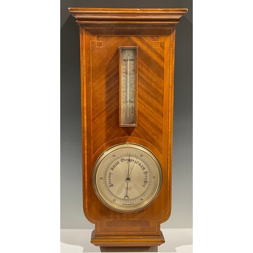 1319 - An Edwardian Yorkshire satinwood banded mahogany aneroid barometer, by M. Cohen & Son, 11 Darley Str... 