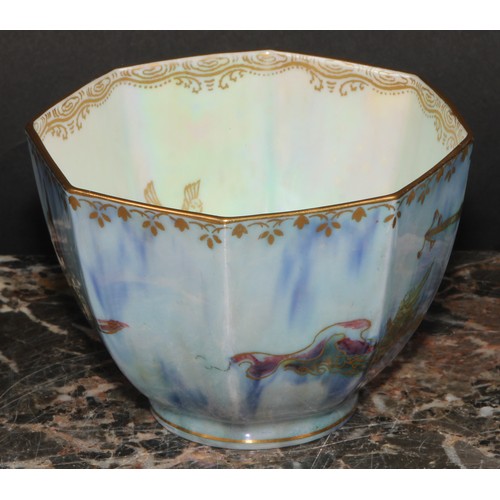 85 - A Wedgwood Fairyland lustre octagonal bowl, gilt decoration, with phoenix to interior, and a dragon ... 