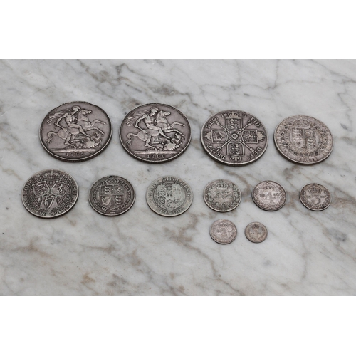 2611 - Coins - A Victorian silver crown, 1895; another, 1896; a Victorian silver half crown; a Victorian si... 