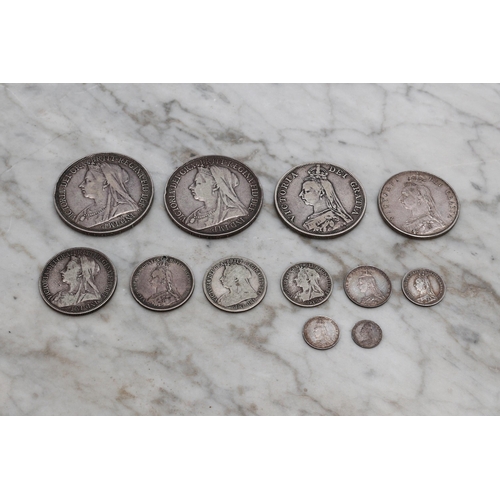 2611 - Coins - A Victorian silver crown, 1895; another, 1896; a Victorian silver half crown; a Victorian si... 