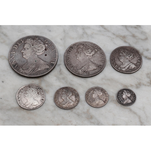 2600 - Coins - A 1708 Queen Anne crown, Edinburgh mint; a 1708 Queen Anne silver half crown; a 1711 Queen A... 