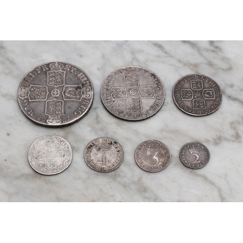 2600 - Coins - A 1708 Queen Anne crown, Edinburgh mint; a 1708 Queen Anne silver half crown; a 1711 Queen A... 