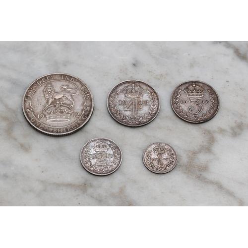 2608 - Coins - A set of Edward VII (1901-1910) silver Maundy money, 1908, 4D, 3D, 2D and 1D; an Edward VII ... 