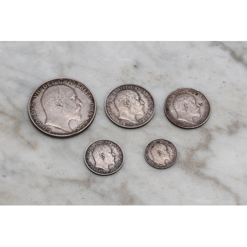 2608 - Coins - A set of Edward VII (1901-1910) silver Maundy money, 1908, 4D, 3D, 2D and 1D; an Edward VII ... 