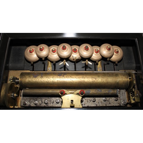 2551 - A large 19th Swiss walnut bells-in-sight music box, 33cm cylinder playing eight airs on a two-piece ... 