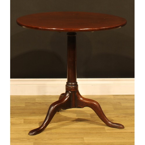 1533 - A George III mahogany tripod occasional table, one-piece circular tilting top, turned column, cabrio... 