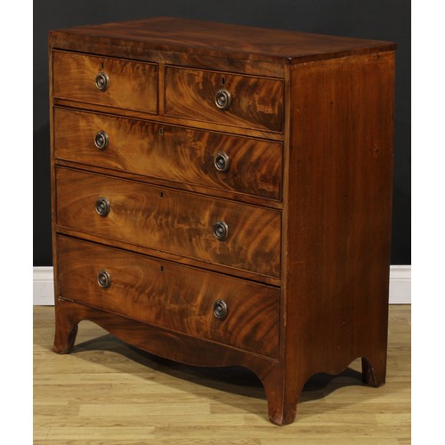 2125 - A Regency mahogany caddy top chest, of two short and three long graduated cockbeaded drawers, serpen... 