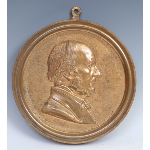 2157 - British Political History - a 19th century gilt brass commemorative portrait plaque, depicting Prime... 