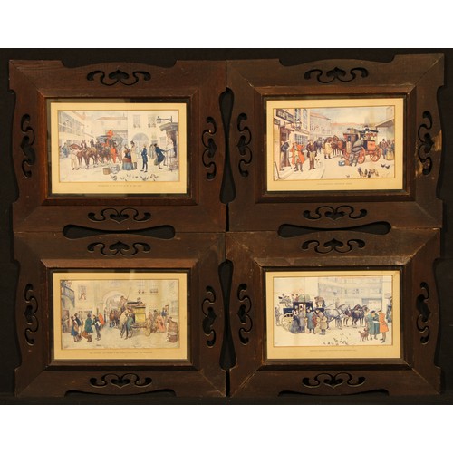 2186 - A set of four Art Nouveau oak picture frames, each containing prints after Albert Ludovici (1852 - 1... 