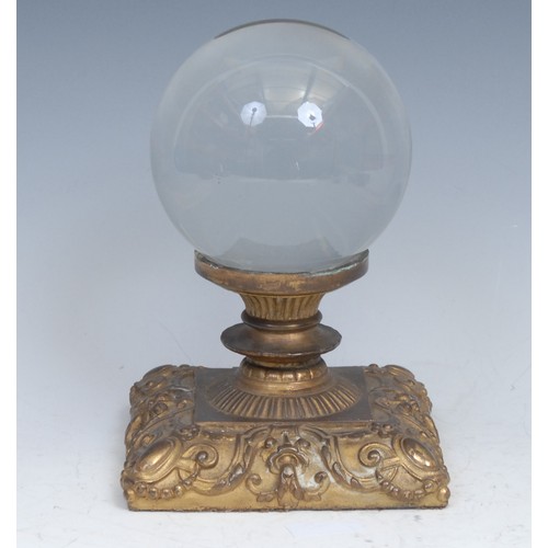 1864 - Mysticism & the Occult - a crystal ball the 19th century Renaissance Revival gilt metal stand cast w... 