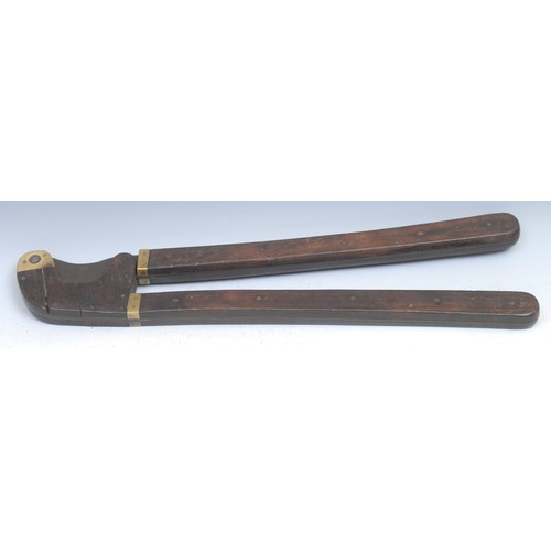 1880 - Tools - a pair of large 19th century brass mounted rosewood cutters or loppers, 53cm long