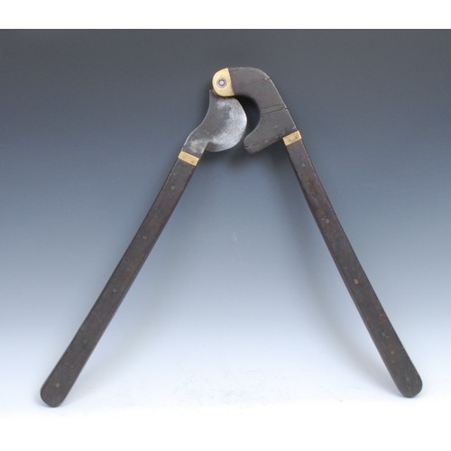 1880 - Tools - a pair of large 19th century brass mounted rosewood cutters or loppers, 53cm long