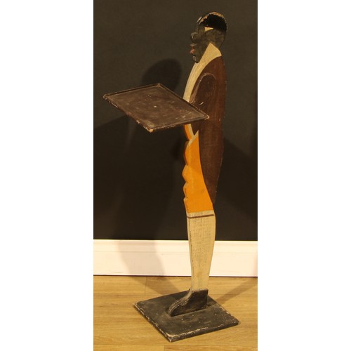 2163 - Interior Decoration - a novelty blackamoor type dummy board waiter, as a footman, he stands, holding... 