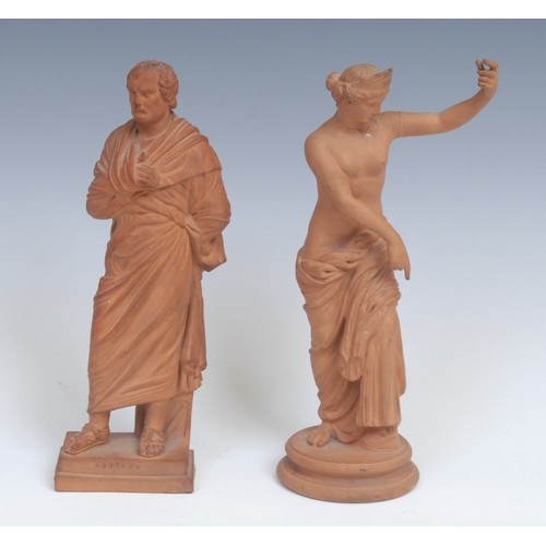 2041 - A Grand Tour terracotta figure, the Venus of Capua, after the Antique, waisted circular base, 22cm h... 