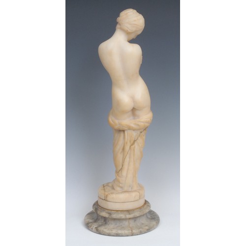 2099 - Grand Tour School, an alabaster figure, Venus, after the Antique, waisted circular base, 41cm high