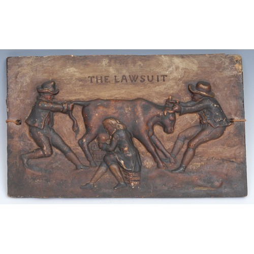 2046 - Legal Caricature - a 19th century plaster plaque, moulded in relief after a political cartoon depict... 