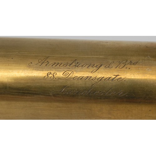 2581 - A 19th century brass and leather three-draw telescope, by Armstrong & Brother, 88 Deansgate, Manches... 