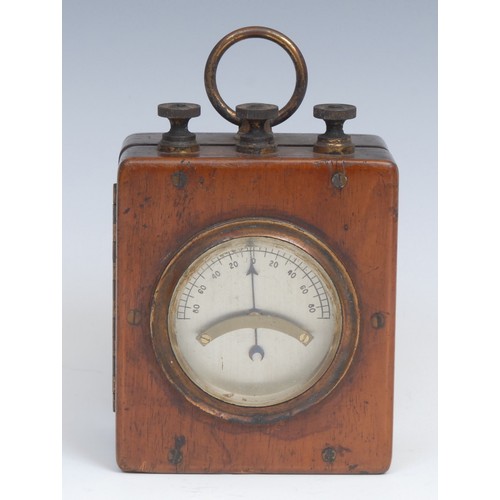 2587 - An early 20th century mahogany GPO galvanometer, brass carrying ring, 12cm high, stamped and labelle... 