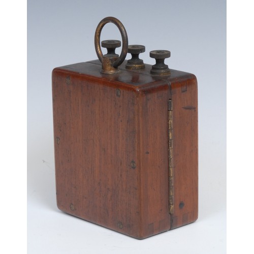 2587 - An early 20th century mahogany GPO galvanometer, brass carrying ring, 12cm high, stamped and labelle... 