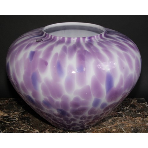 310 - A large Murano Lavorazione compressed ovoid art glass vase, in mottled tones of lavender and white o... 