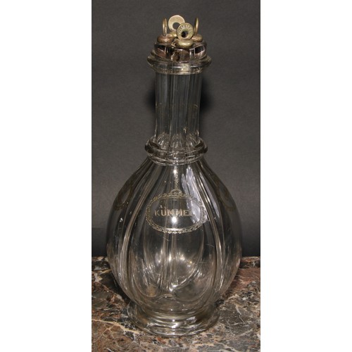 334 - An early 20th century four-section liqueur decanter, each section incised and picked out in gilt wit... 