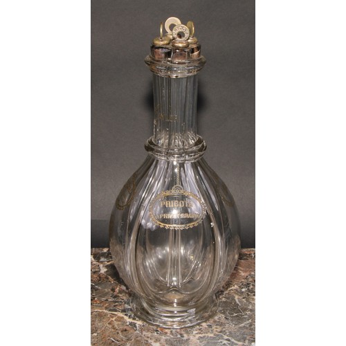 334 - An early 20th century four-section liqueur decanter, each section incised and picked out in gilt wit... 