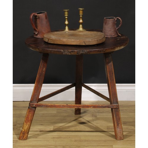 1287 - A 19th century beech and ash cricket table, 57cm high, 61.5cm diameter