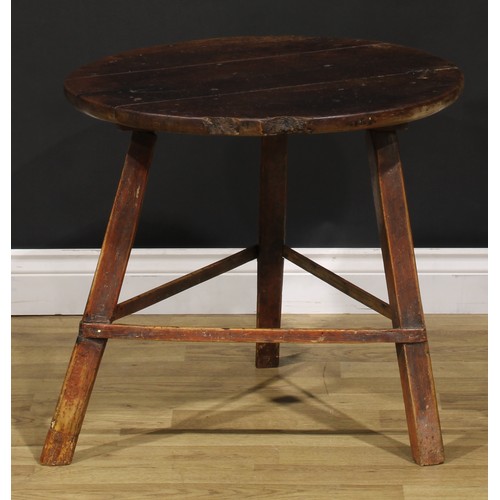 1287 - A 19th century beech and ash cricket table, 57cm high, 61.5cm diameter