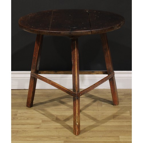 1287 - A 19th century beech and ash cricket table, 57cm high, 61.5cm diameter