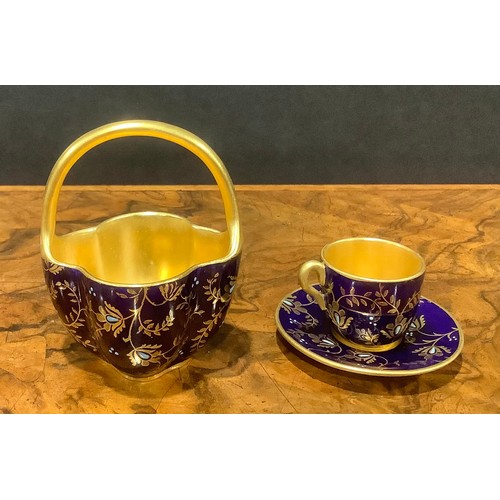 172 - A Coalport miniature tea service, comprising teapot, coffee pot, cream jug, sugar bowl, tea cup and ... 