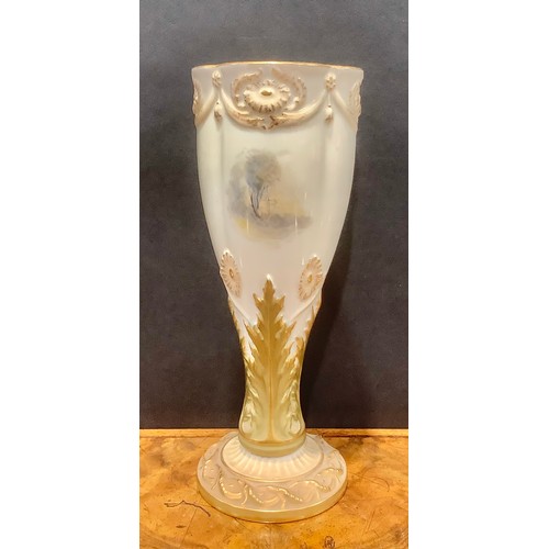 191 - A Royal Worcester lobed goblet shaped vase, painted by Jas. Stinton, signed, with pheasants on mossy... 