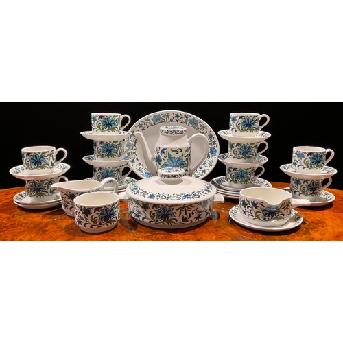 99 - A Midwinter Spanish Garden pattern part dinner and coffee service, comprising tureen and cover, sauc... 