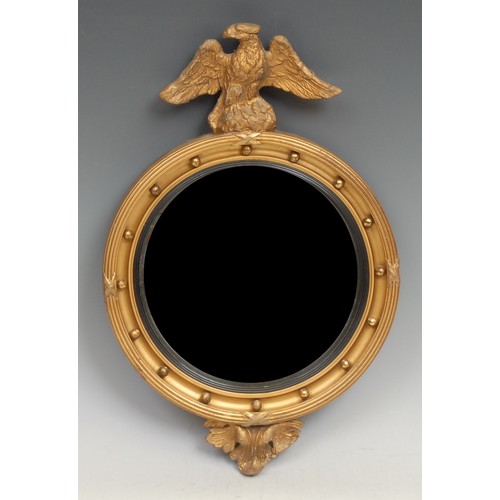 1655 - A Regency style miniature giltwood bullseye looking glass, convex mirror plate, ribbon tied reeded b... 