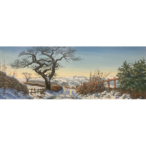 1082 - Rex Preston (Bn. 1948)
Top Lane, Shottle 
signed, dated '69, oil on board, 25cm x 70cm