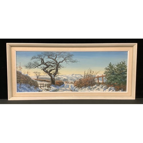 1082 - Rex Preston (Bn. 1948)
Top Lane, Shottle 
signed, dated '69, oil on board, 25cm x 70cm