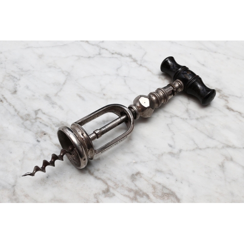 2412 - Helixophilia - a 19th century French nickel plated mechanical corkscrew, turned handle, 19.5cm long,... 