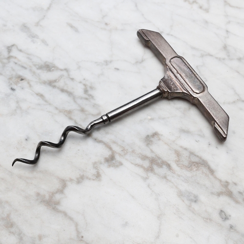 2500 - Helixophilia - an Art Deco silver direct-pull corkscrew, the geometric handle engine turned, 12.5cm ... 