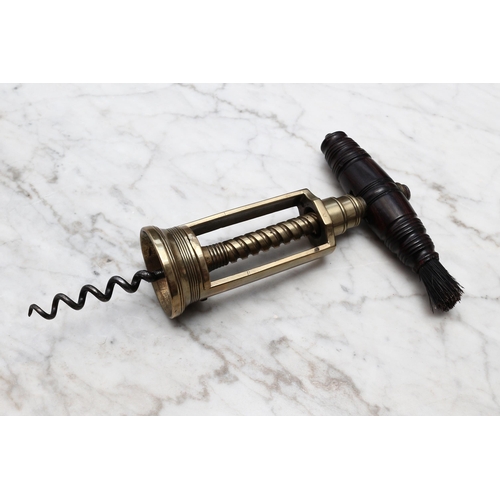 2418 - Helixophilia - a 19th century Italian brass two-pillar mechanical corkscrew, turned rosewood handle,... 