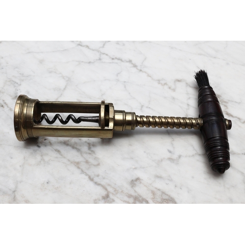 2418 - Helixophilia - a 19th century Italian brass two-pillar mechanical corkscrew, turned rosewood handle,... 