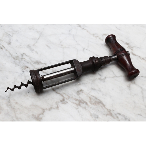 2417 - Helixophilia - a 19th century German Freidrich Kummer patent mechanical corkscrew, turned rosewoode ... 