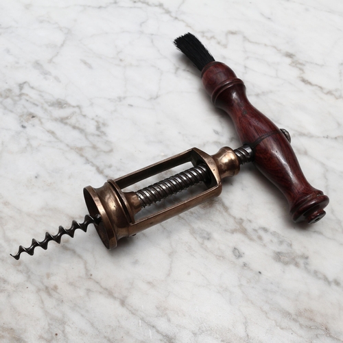 2403 - Helixophilia - a 19th century brass mechanical stirrup corkscrew, possibly Italian, turned rosewood ... 