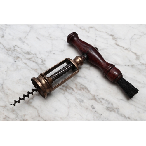 2403 - Helixophilia - a 19th century brass mechanical stirrup corkscrew, possibly Italian, turned rosewood ... 