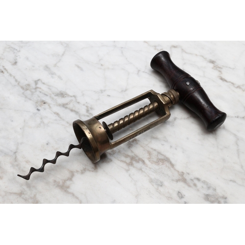 2398 - Helixophilia - a 19th century brass Coney & Co patent mechanical corkscrew, The King, no. 6064, turn... 