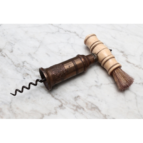 2405 - Helixophilia - a 19th century brass Thomason patent double action mechanical corkscrew, turned bone ... 