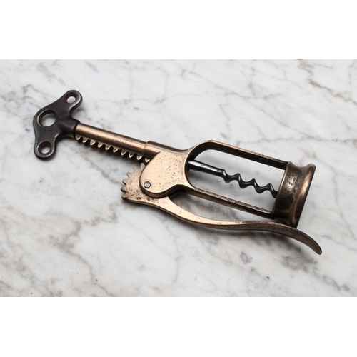 2517 - Helixophilia - an unusual 19th century brass single-lever mechanical corkscrew, possibly French, ste... 